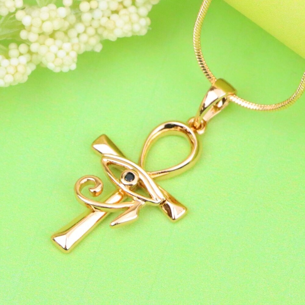 "Rose Gold Ankh Cross Pendant with Eye of Horus Design, XPPT1226